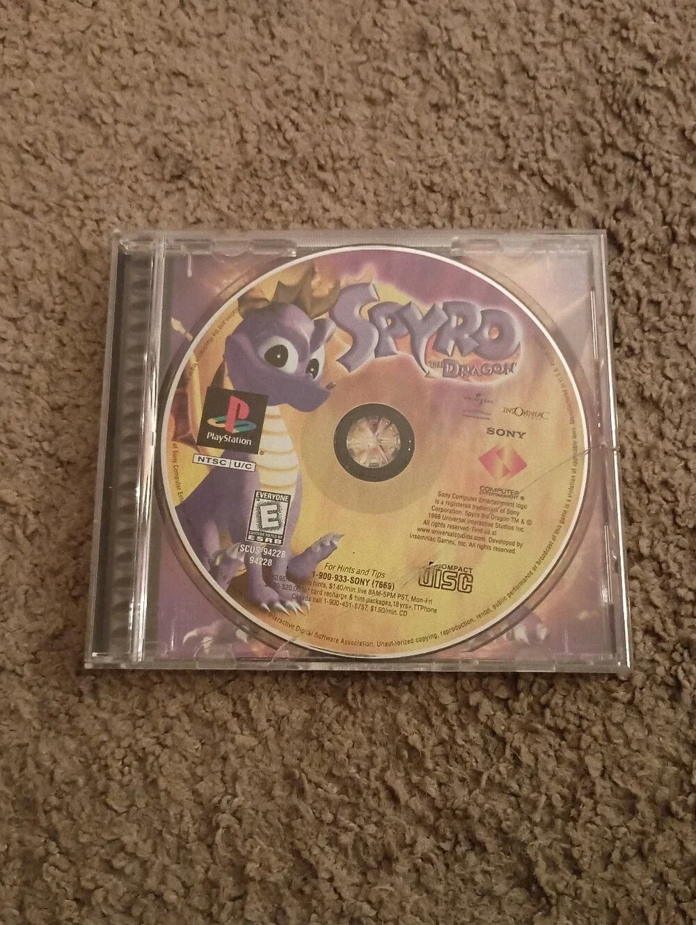 Spyro The Dragon PlayStation 1 DISC CASE NO MANUAL PRE-OWNED